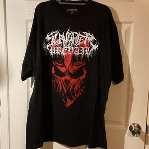 NWOT Slaughter To Prevail Black Graphic Band Tee with Red Skull Design